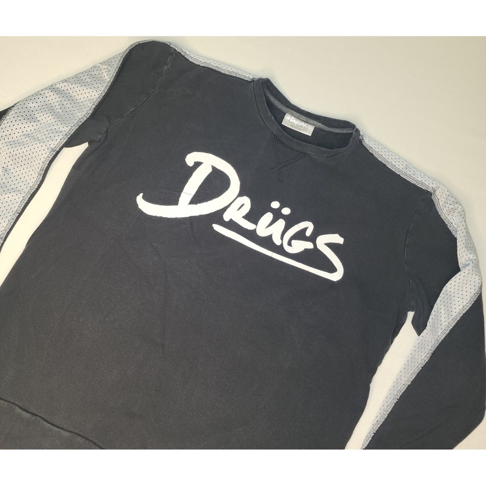 Gorgeous Gangsters Drugs Sweatshirt Mens Black Mesh Stripe Crewneck Made in USA